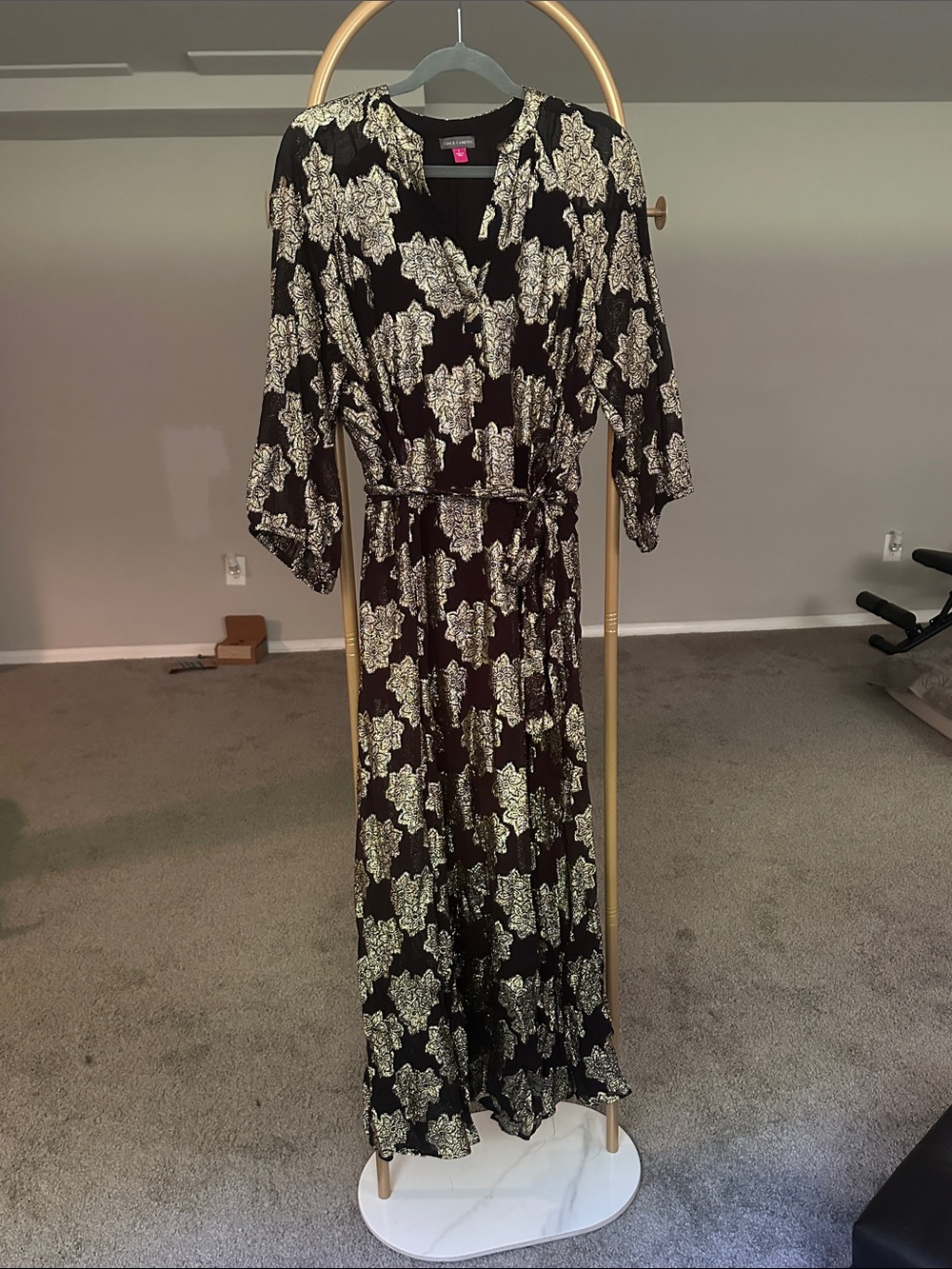 Vince Camuto Black Maxi Dress with Cream Floral Print